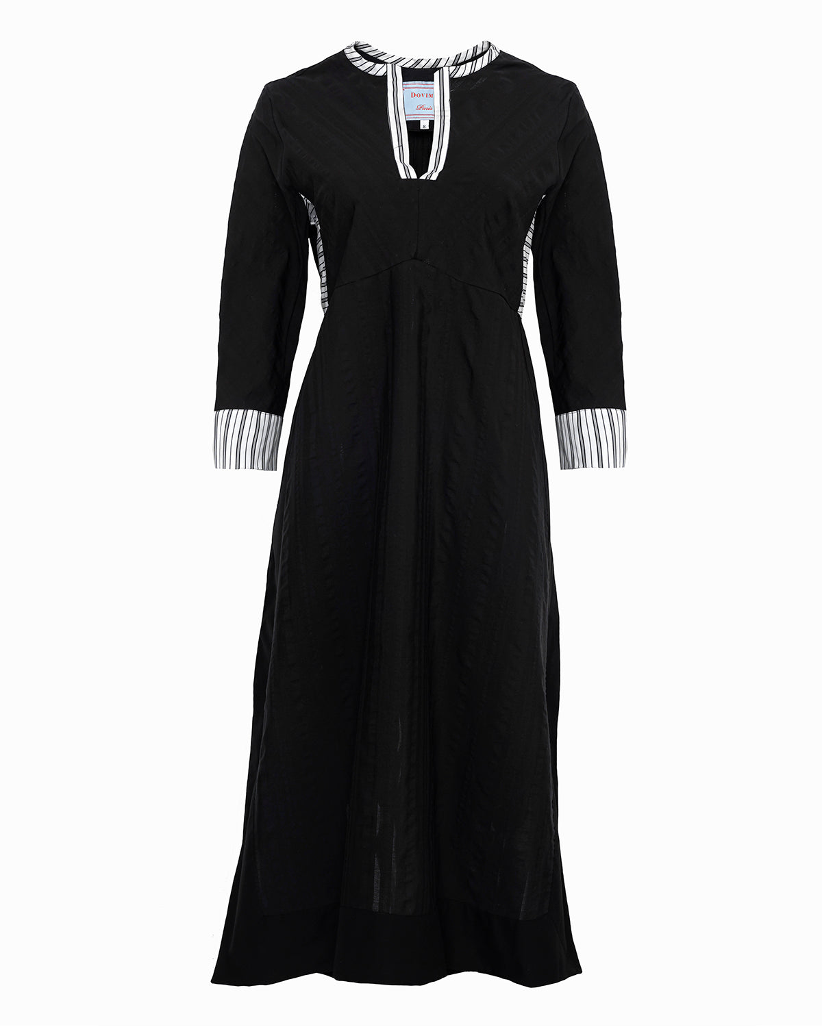 CONRAD - Woven Stripe black semi-fitted Kaftan V-neck cotton silk
