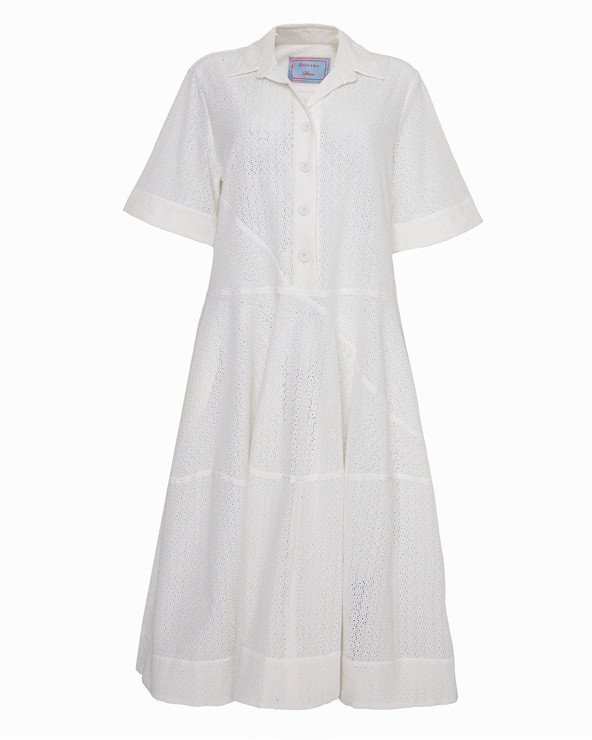 MINTY - ASYMETRICALLY SEAMED WHITE BRODERIE ANGLAISE DRESS Dovima Paris MINTY - ASYMETRICALLY SEAMED WHITE BRODERIE ANGLAISE DRESS Dovima Paris
