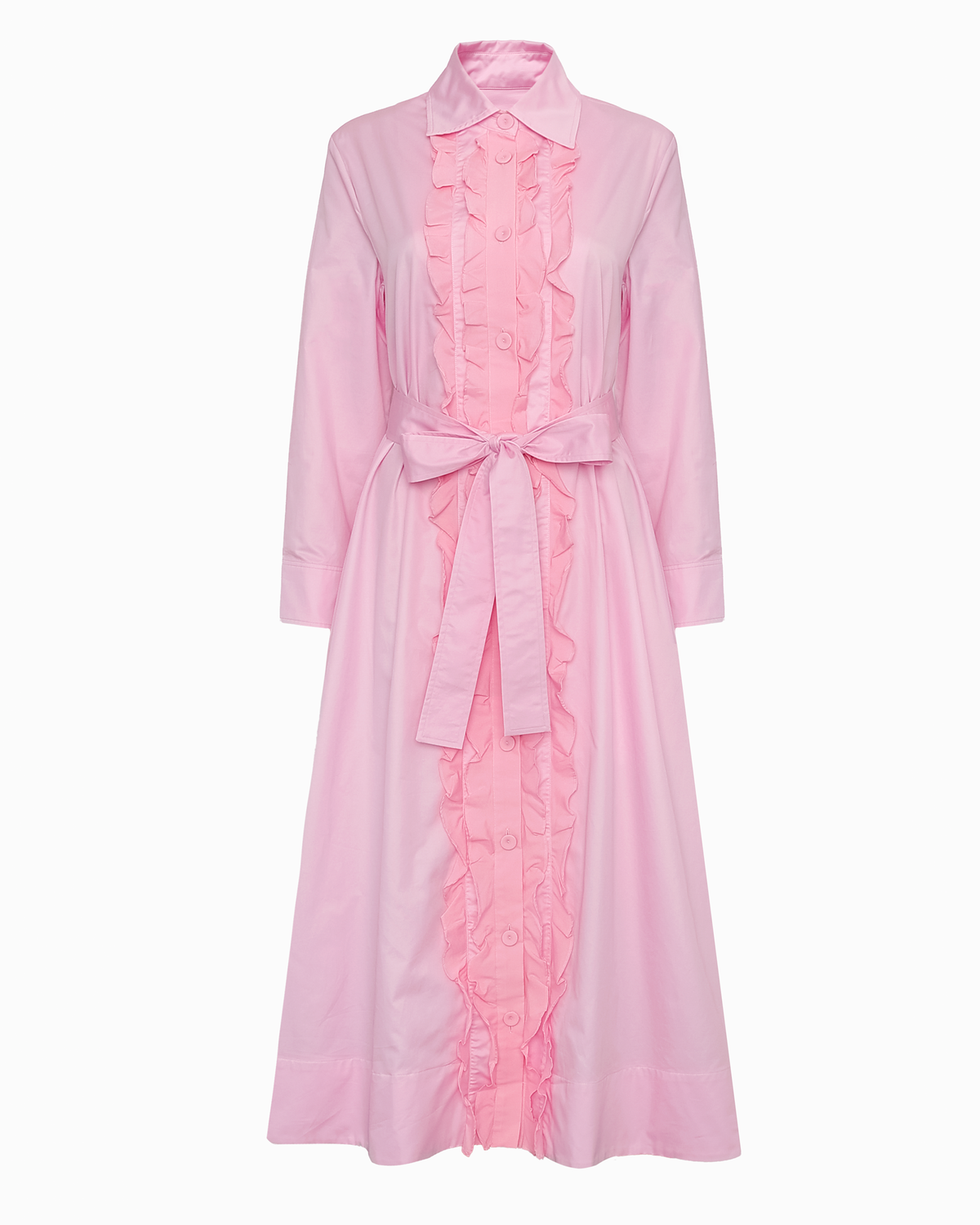 REEVES FRILL SHIRT DRESS - PINK POPLIN – Dovima Paris