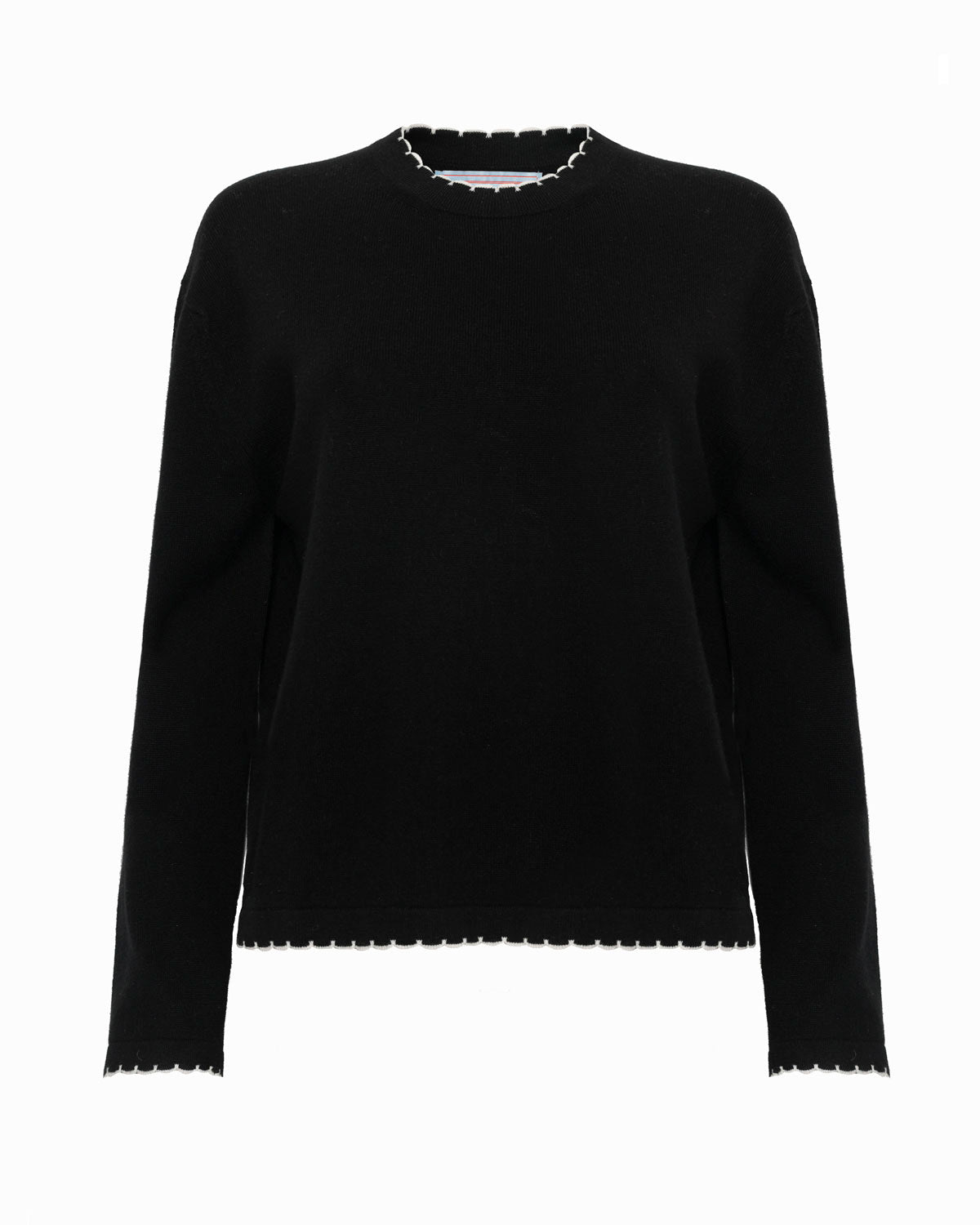 DARWIN SCALLOP EDGE ROUND-NECK LONG SLEEVE SWEATER - Black