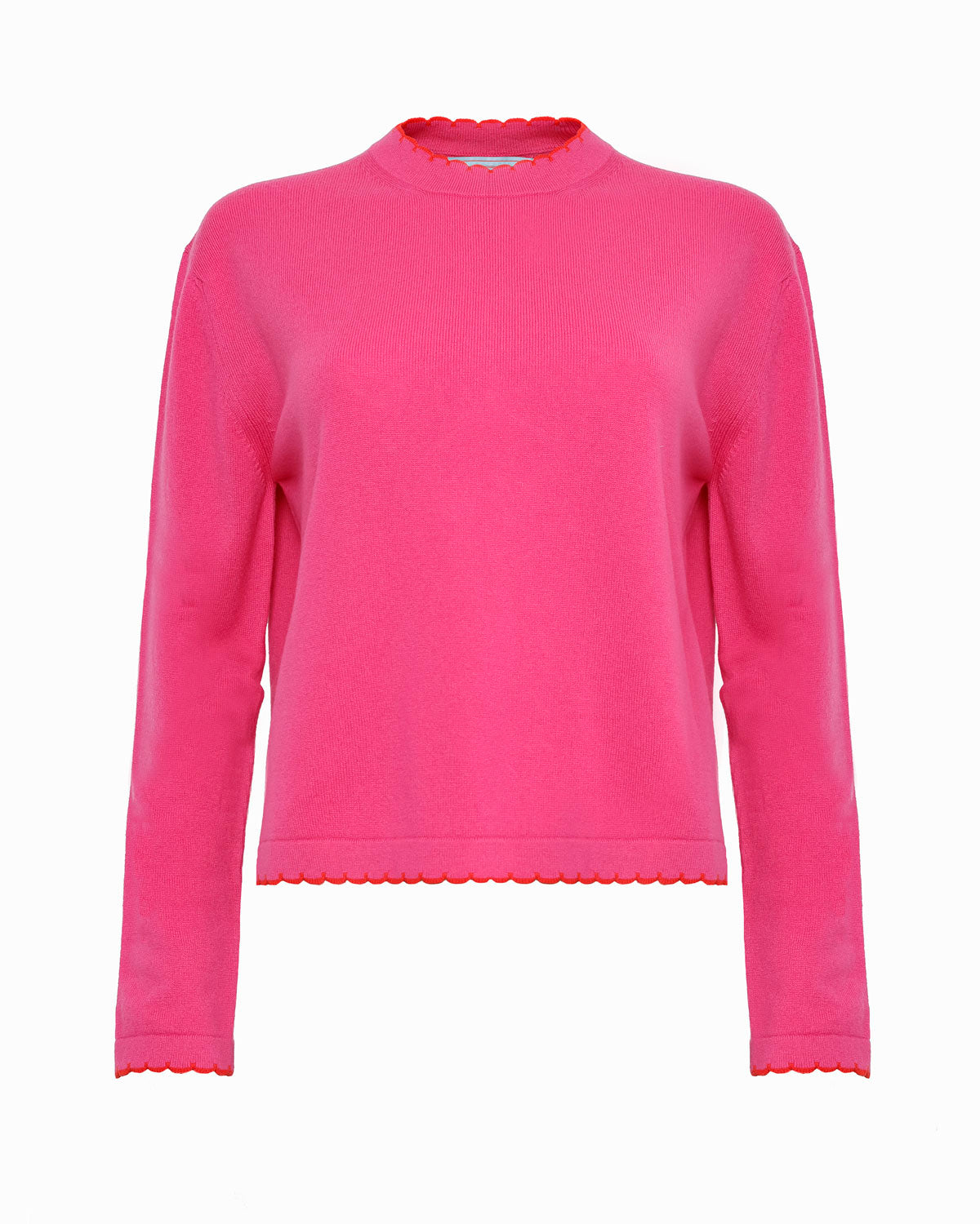 DARWIN SCALLOP EDGE ROUND-NECK LONG SLEEVE SWEATER - Pink – Dovima