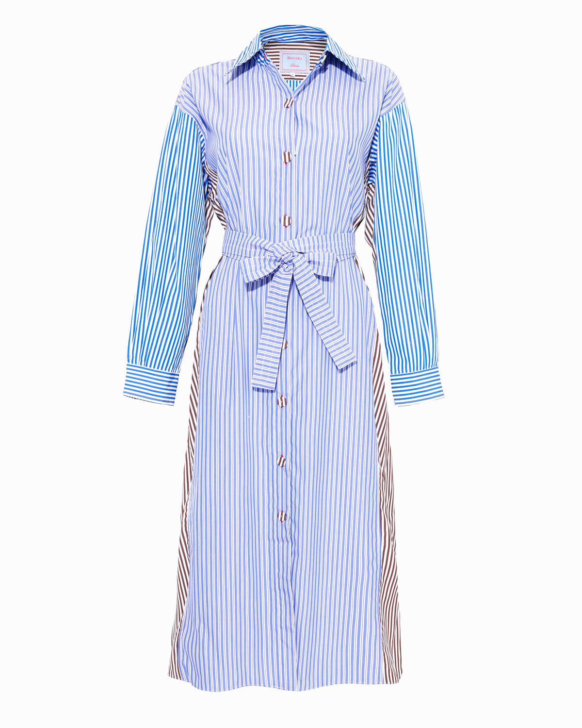 EMILE SHIRT DRESS BLUE BROWN WHITE MULTI STRIPES | Dovima Paris