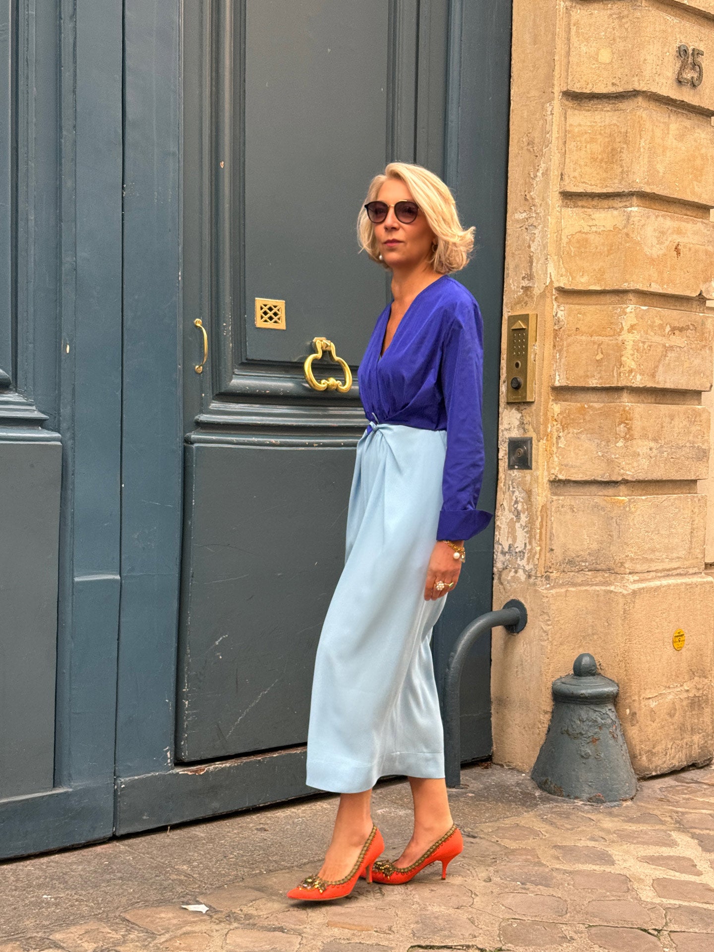 Zoff FASHION AUTUMN サーモント　Blue DELLA DRESS - COBALT BLUE RADZIMIR TAFFETA TOP WITH WEDGEWOOD BLUE