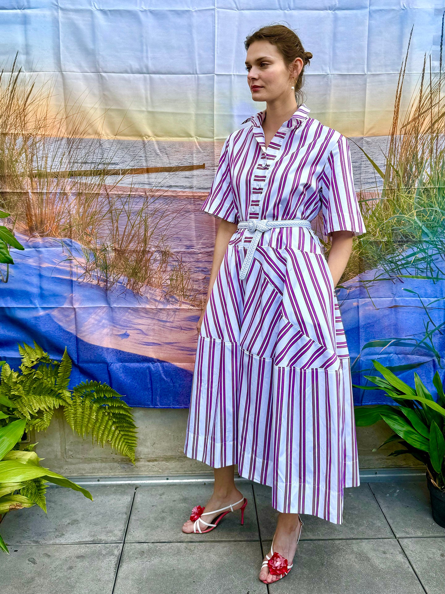 MINTY - ASYMETRICALLY SEAMED MAGENTA STRIPE DRESS – Dovima Paris