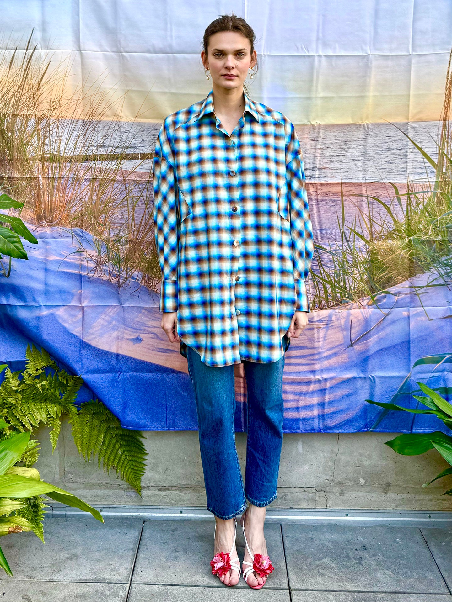 トップス 60s B.V.D cotton check pullover shirt PARKER - Plaid Muslin long-sleeved oversize shirt/dress – Dovima Paris