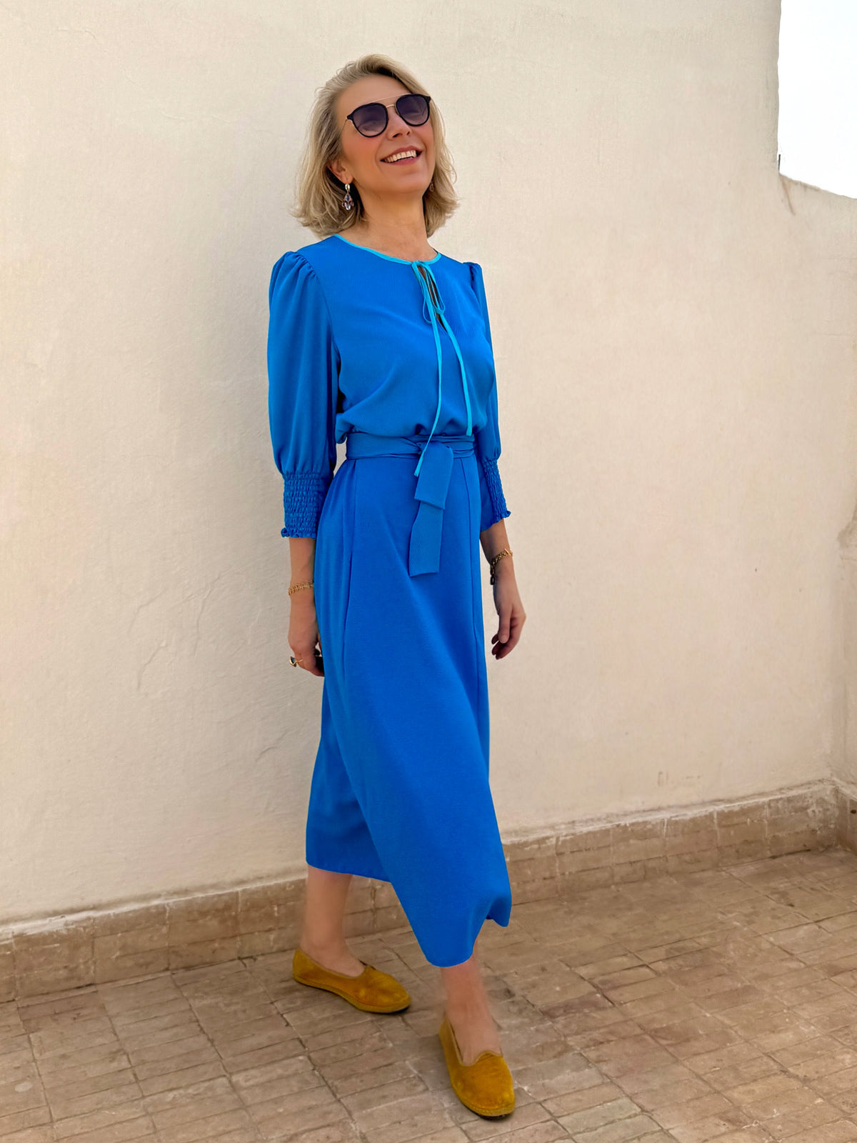 SARA ELASTICATED WAIST DRESS - DARK TURQUOISE HAMMERED SILK 
