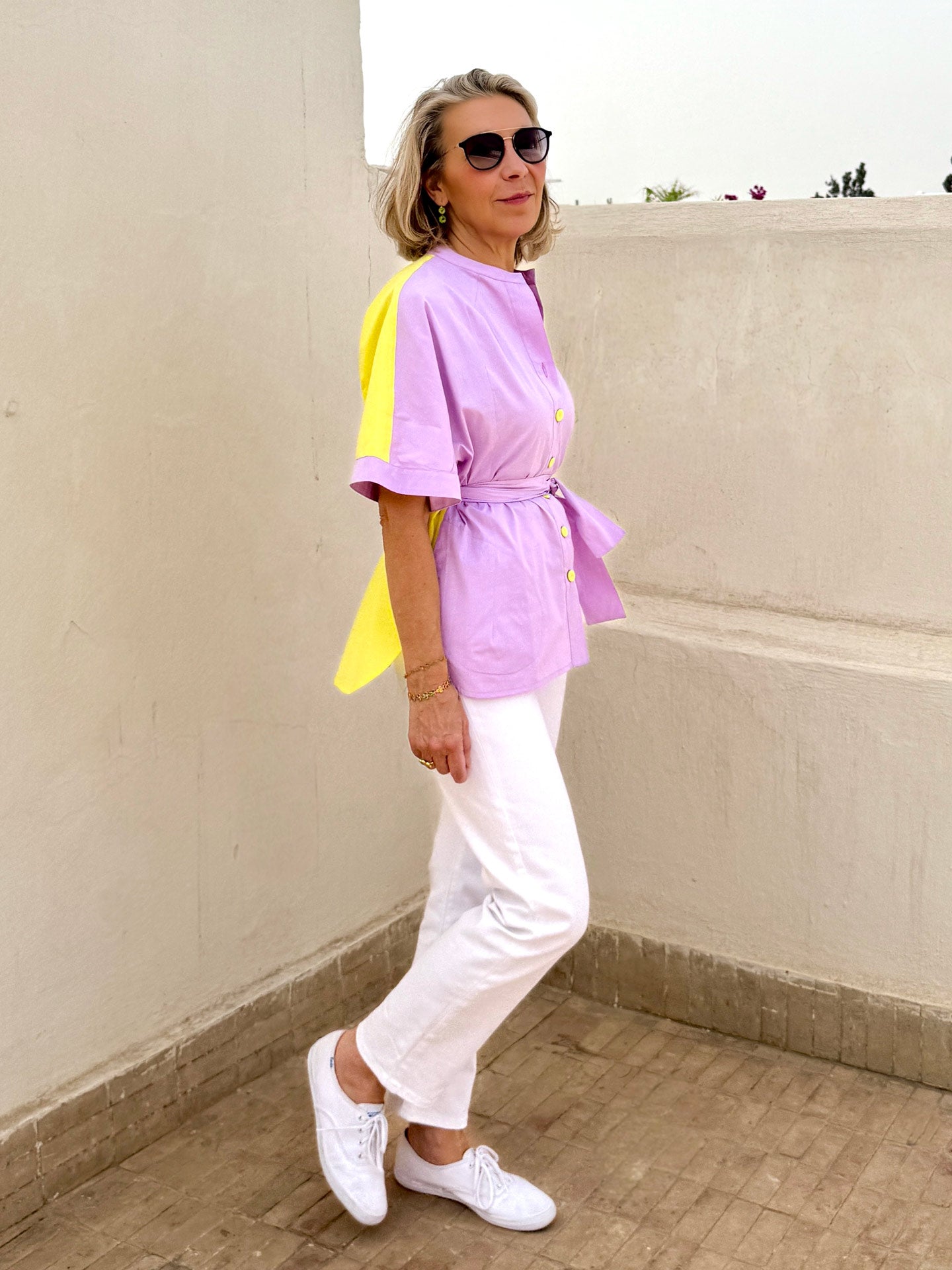 WALKER LONG SHIRT - ORCHID PINK & LEMON VERBENA POPLIN – Dovima Paris