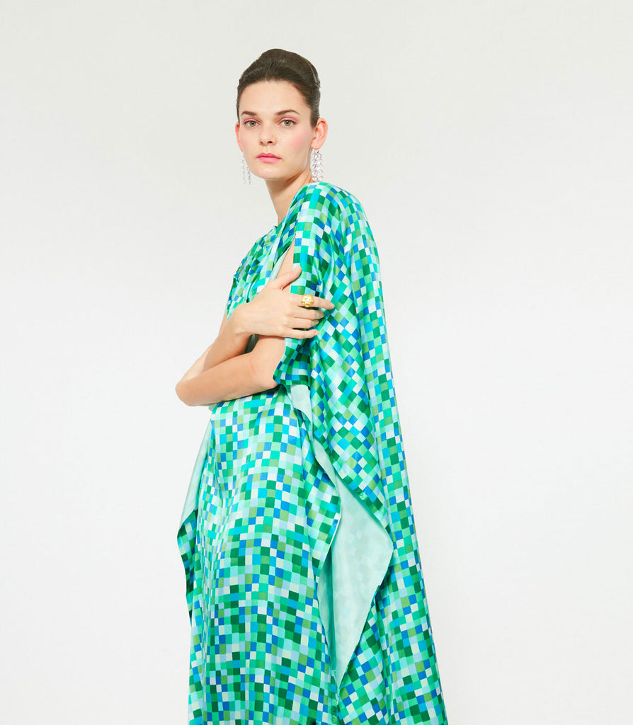 KARINA KAFTAN - Tessella multi green & blue silk