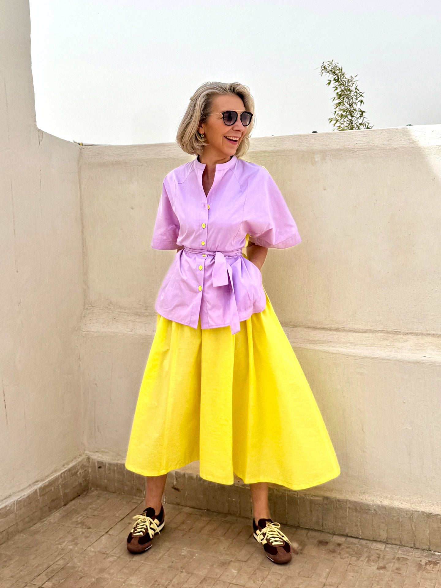 ASHBY SLIP-ON SKIRT- LEMON VERBENA POPLIN – Dovima Paris