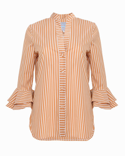 AERIN BLOUSE - CAMEL WHITE TYLER STRIPE STRETCH COTTON POPLIN