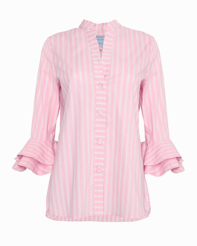 AERIN BLOUSE - PINK WHITE FINN STRIPE STRETCH COTTON POPLIN