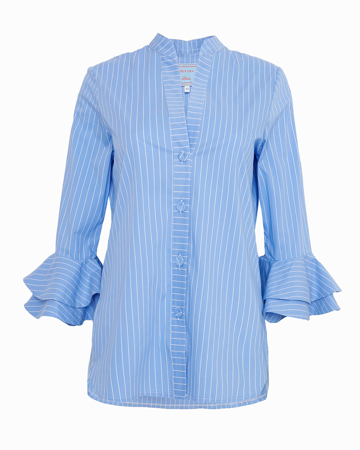 AERIN BLOUSE - WEGEWOOD BLUE WHITE ARLO STRIPE STRETCH COTTON POPLIN