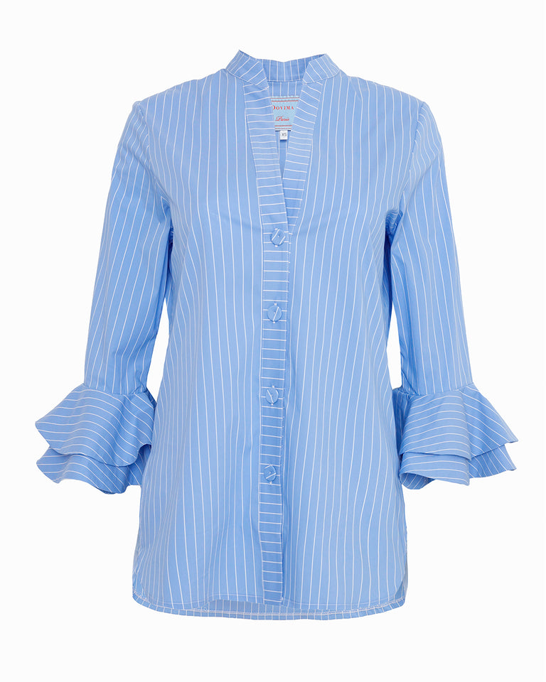 AERIN BLOUSE - WEGEWOOD BLUE WHITE ARLO STRIPE STRETCH