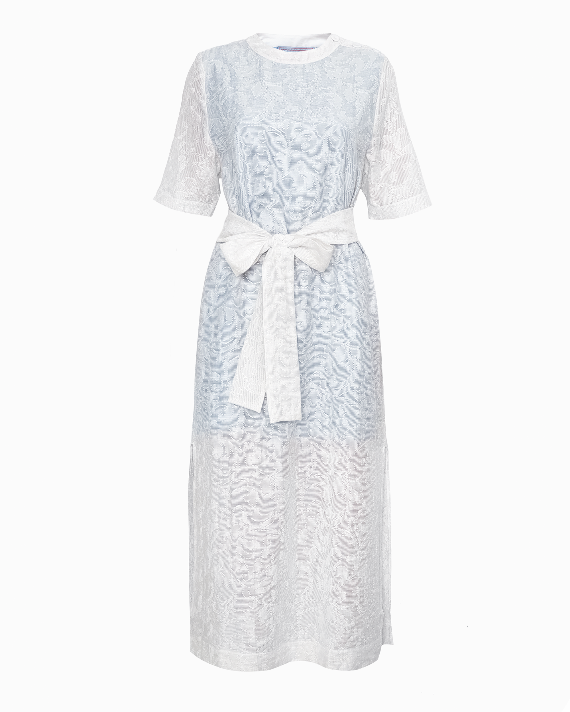 AVERY LONGLINE STRAIGHT DRESS - OFF-WHITE LACE - BLUE UNDERDRESS
