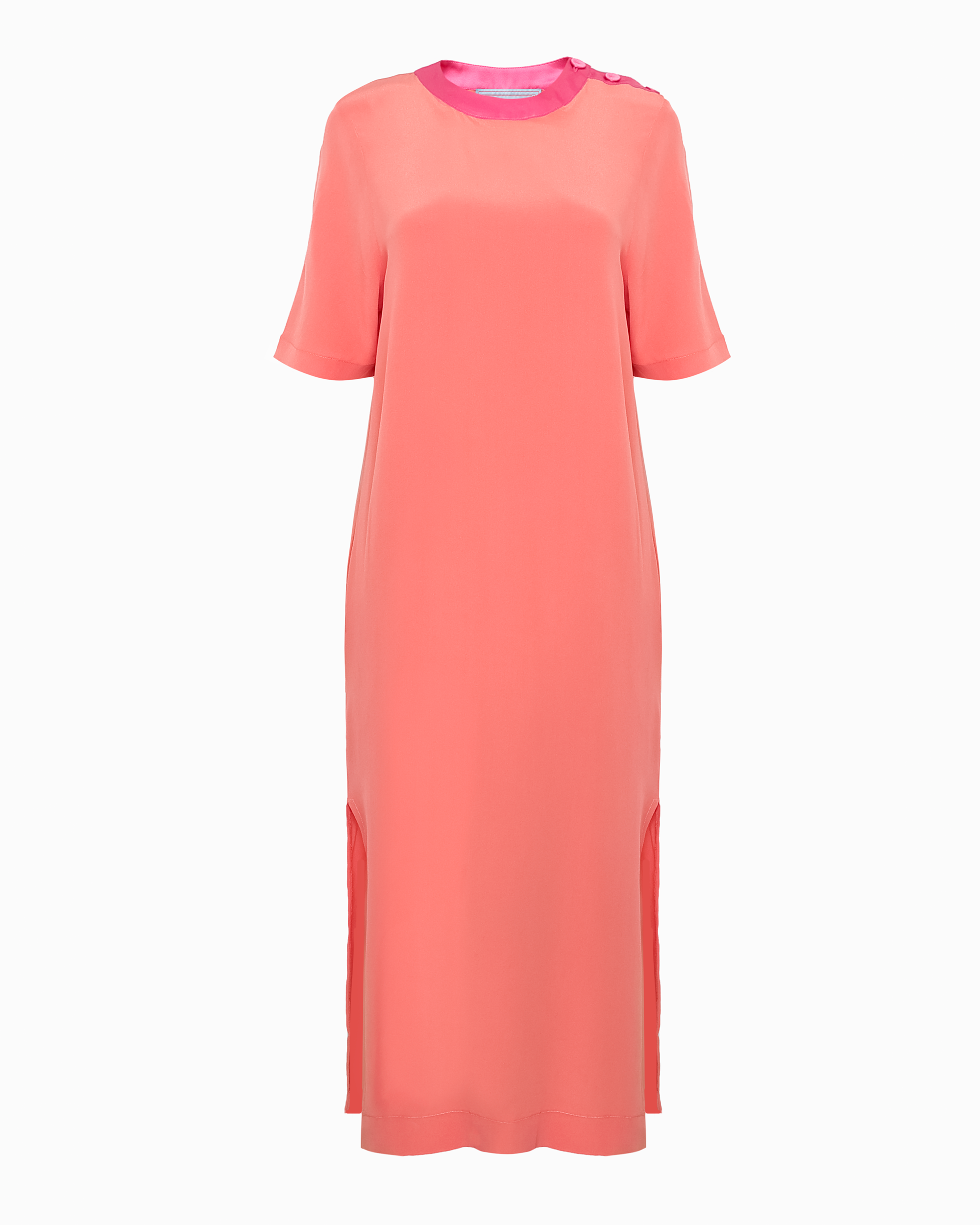 AVERY LONGLINE STRAIGHT DRESS -CORAL PINK - SILK CREPE