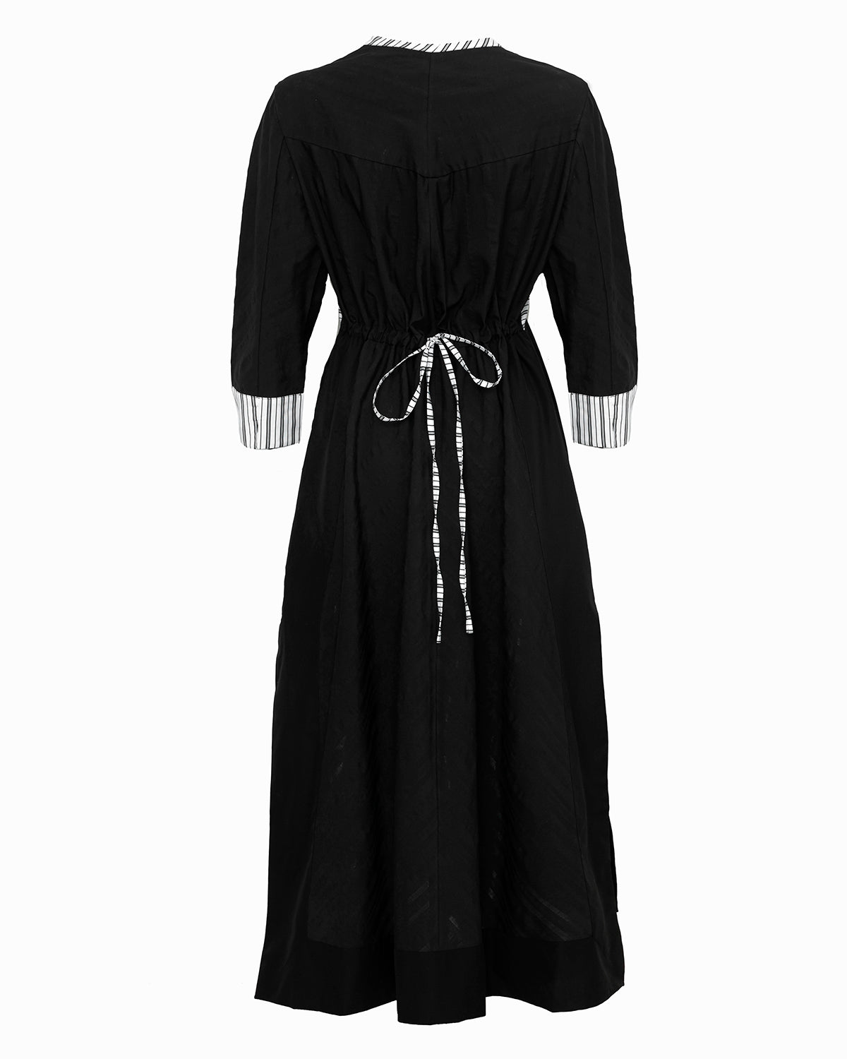 CONRAD - Woven Stripe black semi-fitted Kaftan V-neck cotton silk