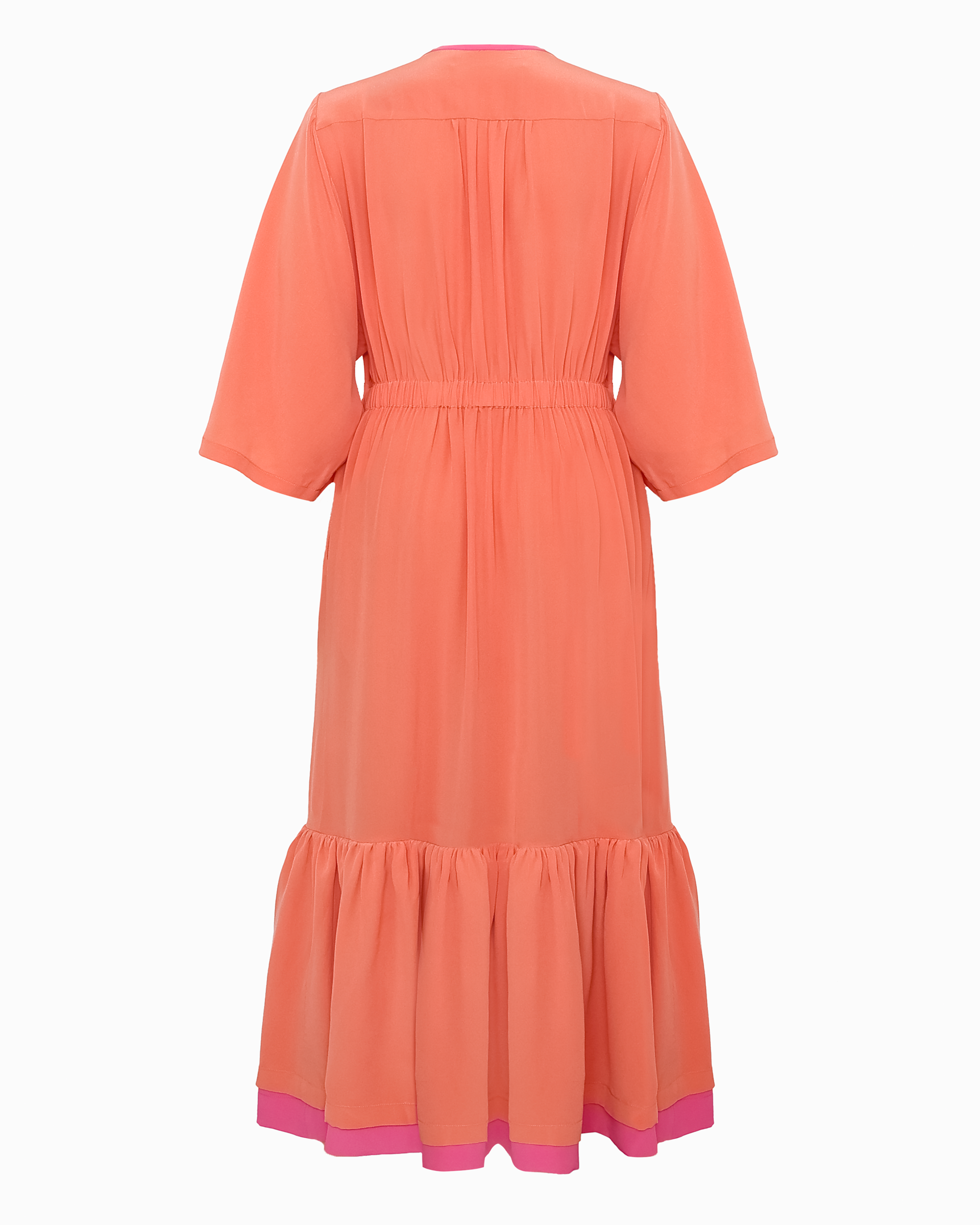 ELIZA DRAWSTRING WAIST DRESS - CORAL PINK SILK CREPE
