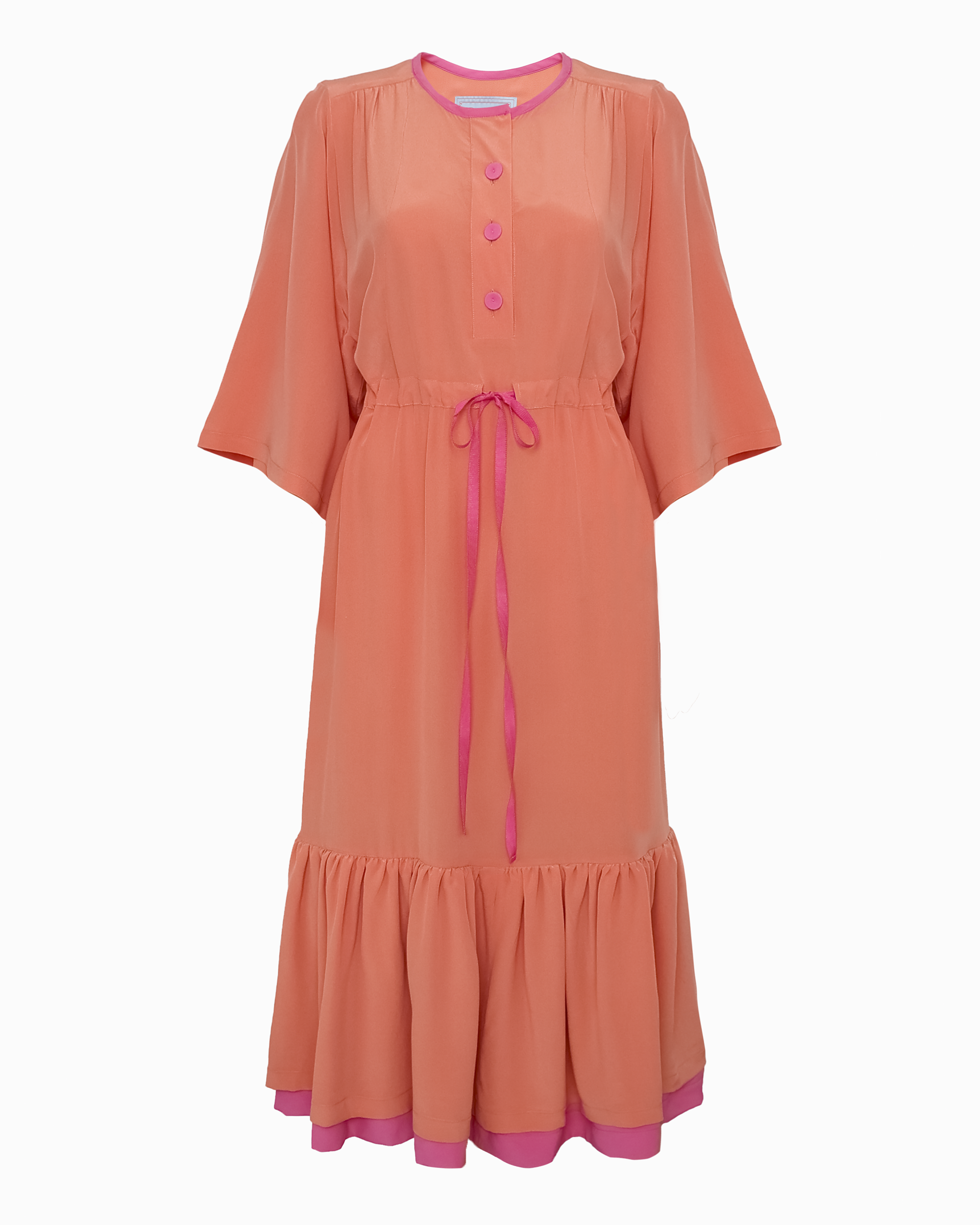 ELIZA DRAWSTRING WAIST DRESS - CORAL PINK SILK CREPE