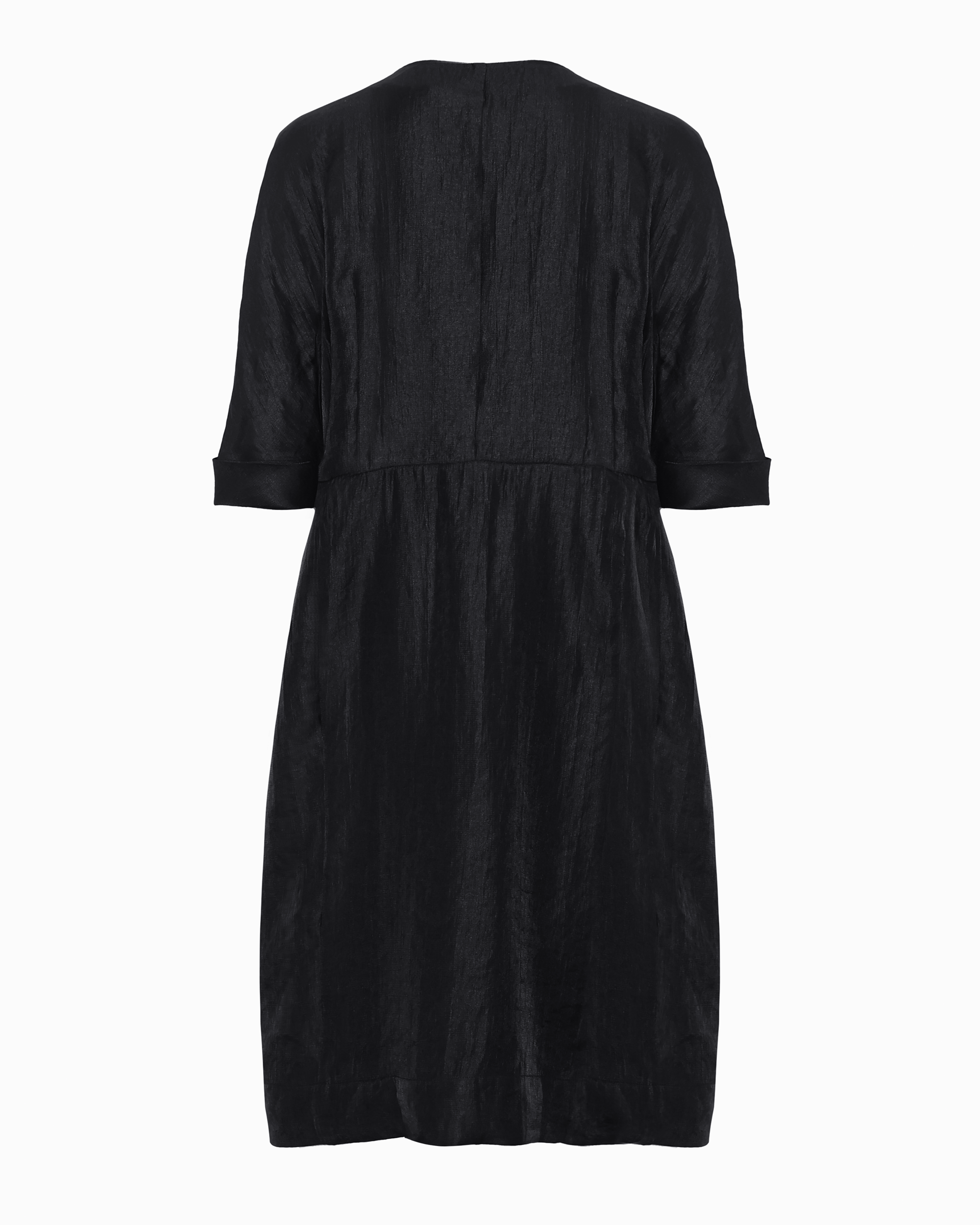 FRAN FRONT DRESS - BLACK SATIN - OFF-WHITE BIB