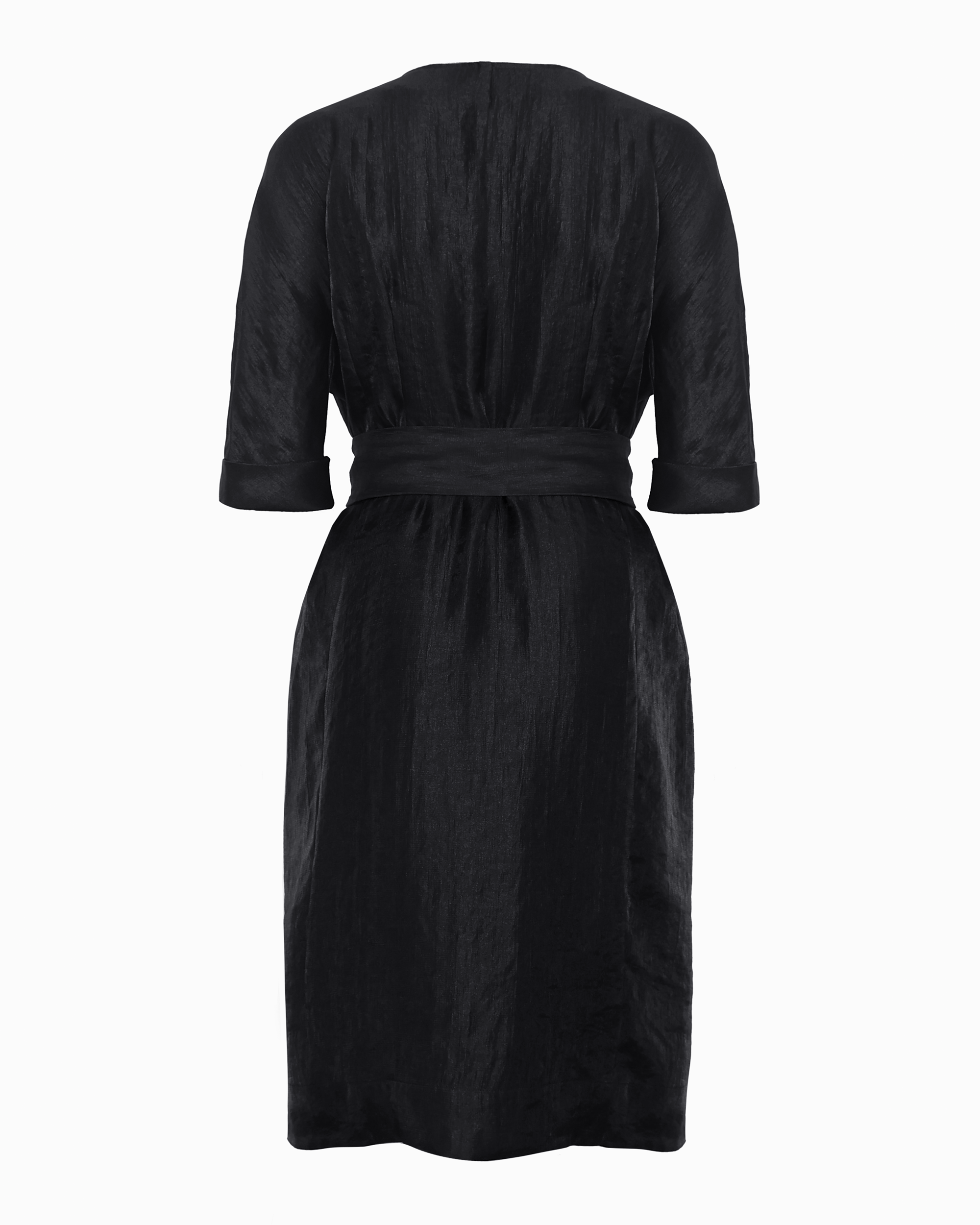 FRAN FRONT DRESS - BLACK SATIN - OFF-WHITE BIB