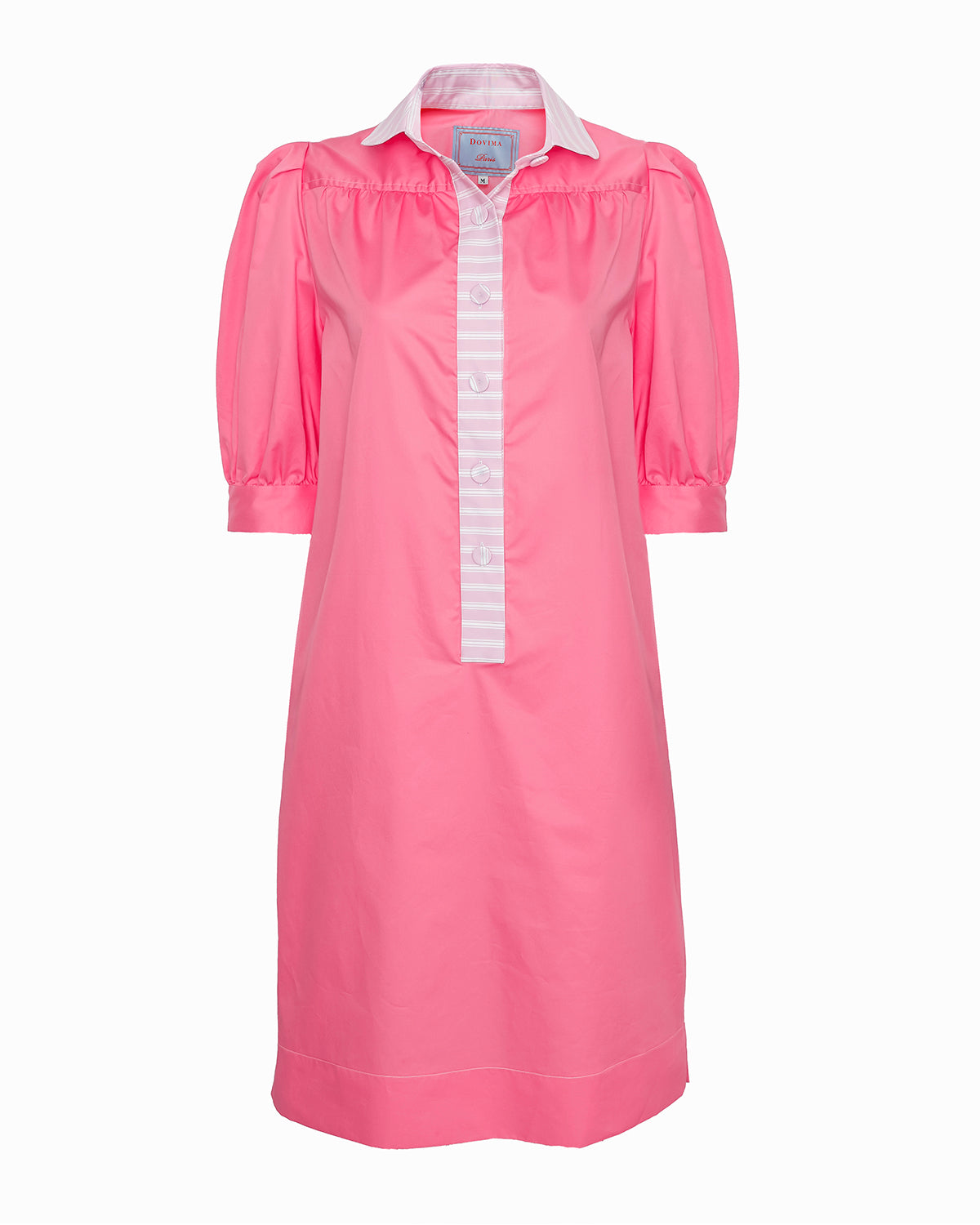 JONES - Geranium Pink button-front knee length short-sleeved dress