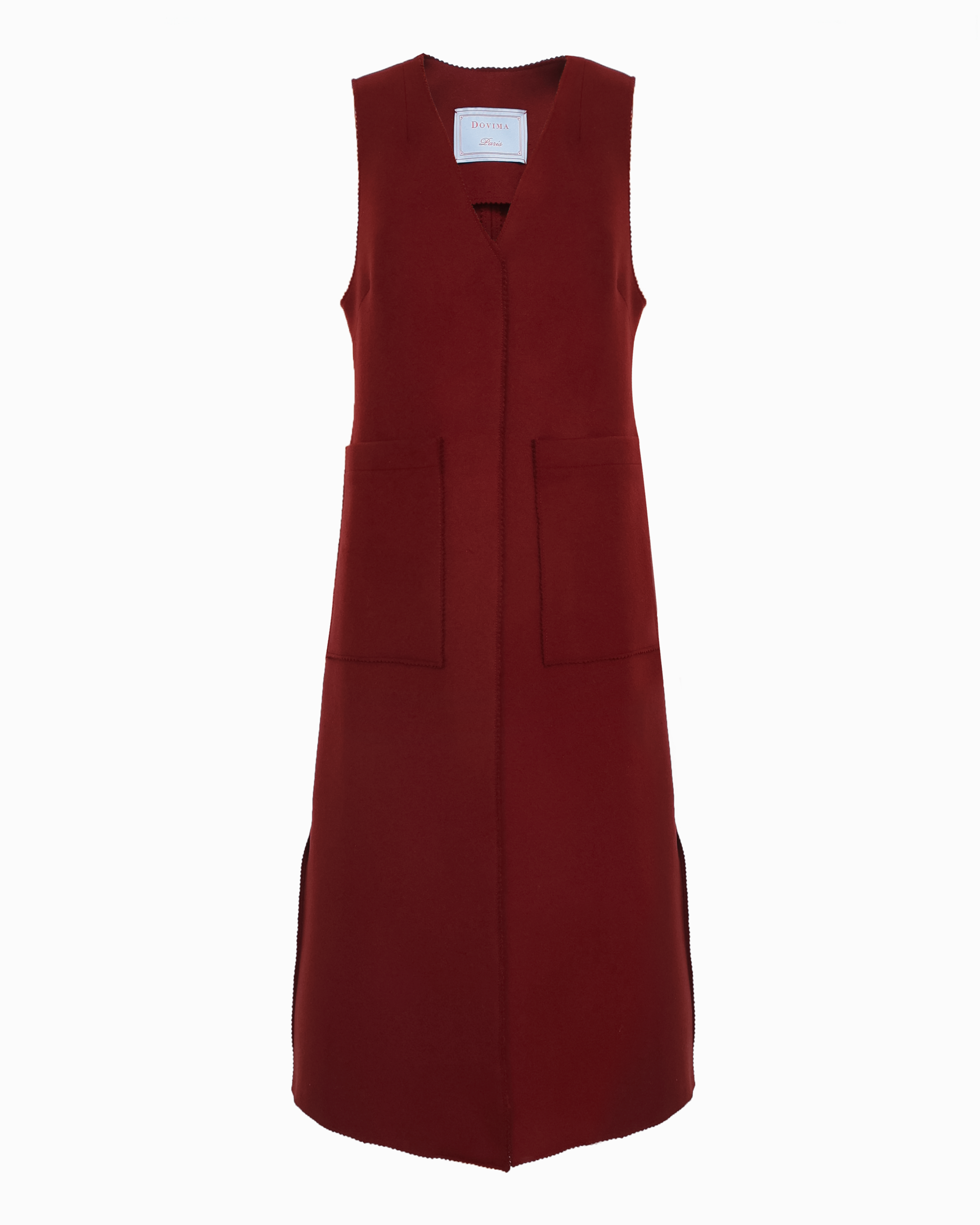 MADISON RACER BACK LONG SLEEVELESS VEST - BURGUNDY DOUBLE FACE 100% CASHMERE