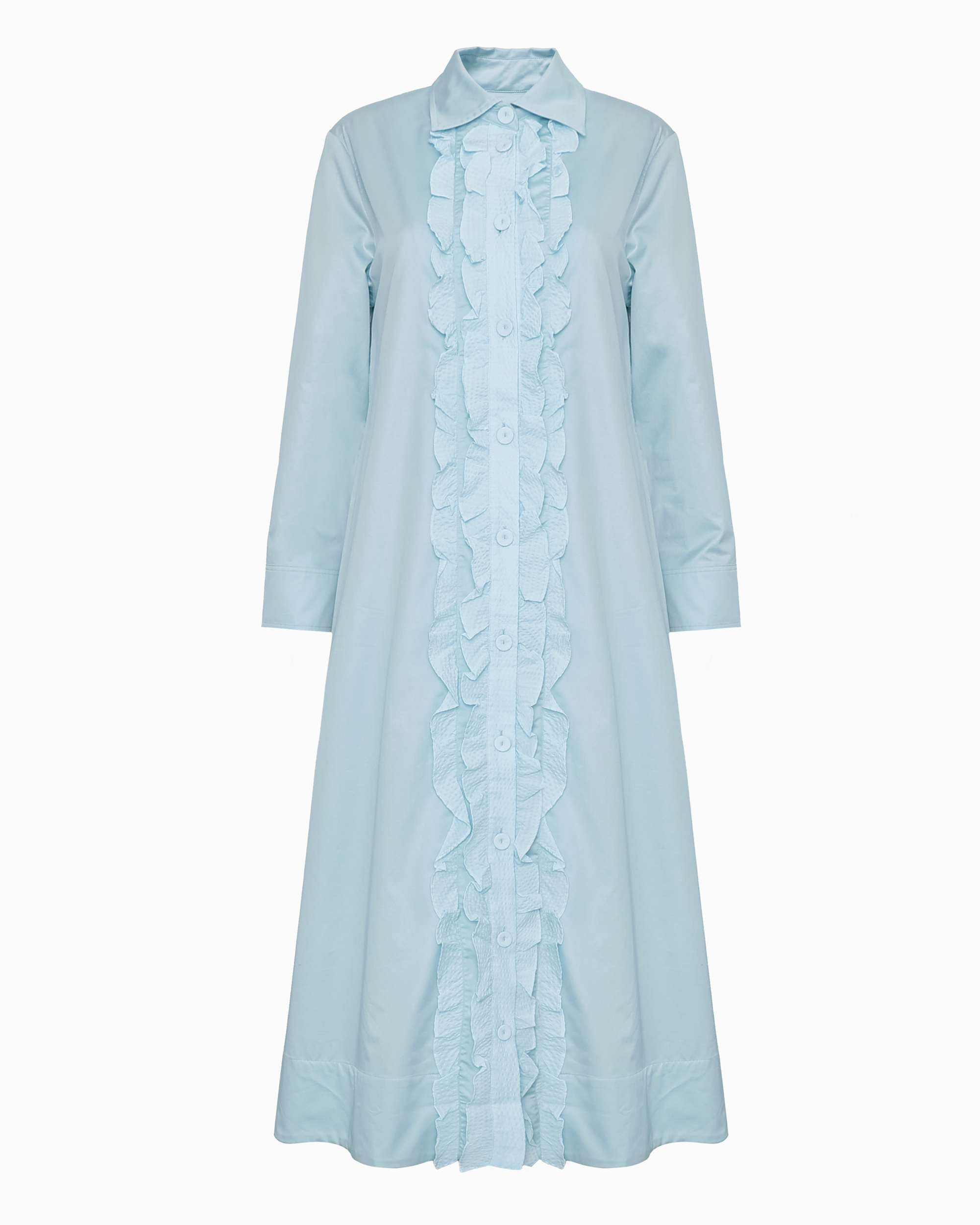REEVES FRILL SHIRT DRESS - SEAFOAM POPLIN