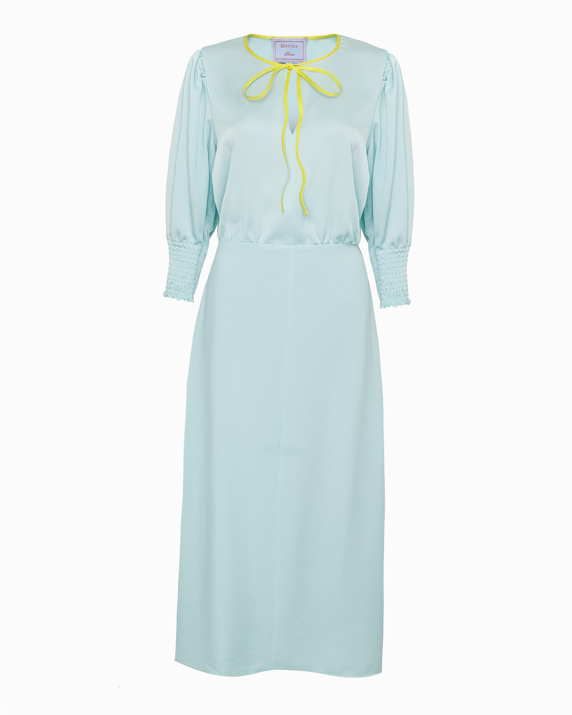 SARA ELASTICATED WAIST DRESS - SEAFOAM HAMMERED SILK