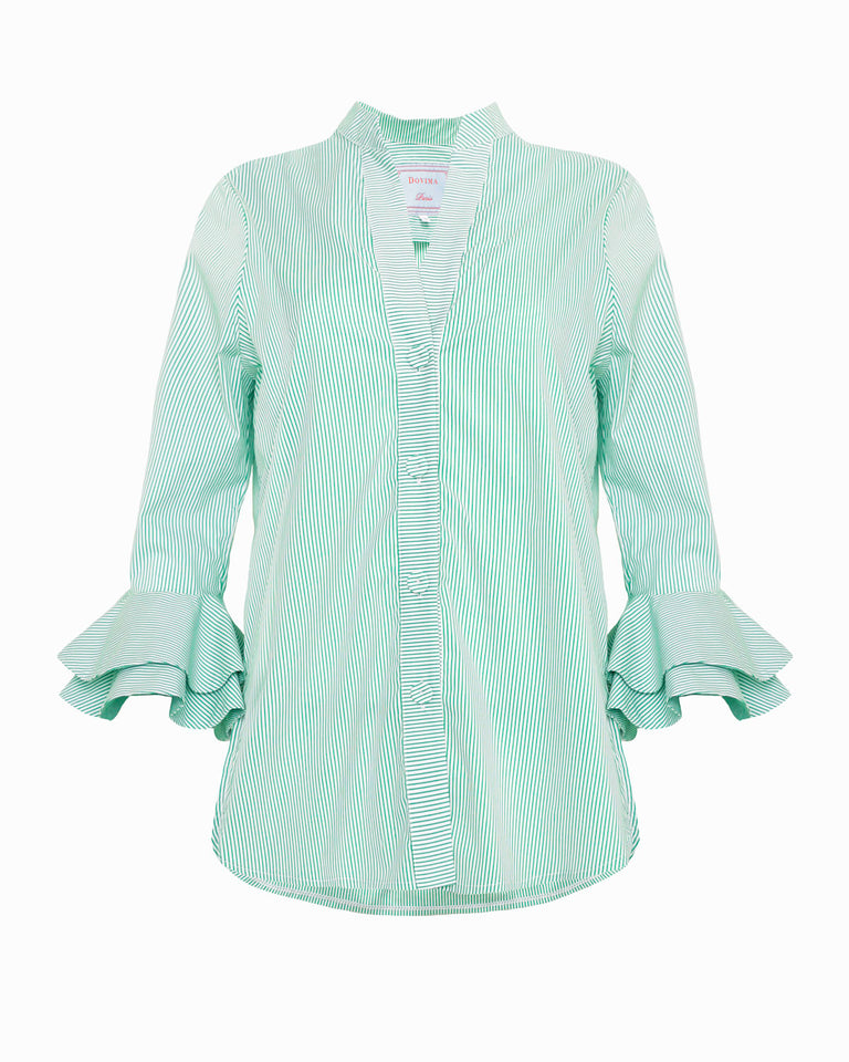 AERIN BLOUSE - WEGEWOOD BLUE WHITE ARLO STRIPE STRETCH