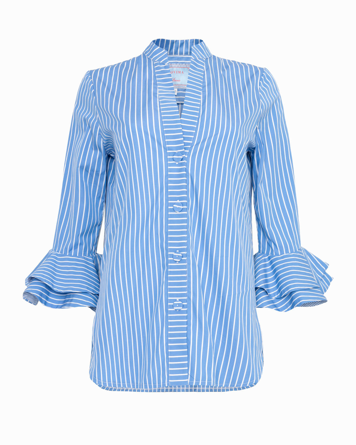 AERIN BLOUSE - MID-BLUE WHITE OWEN STRIPE FINEST COTTON POPLIN