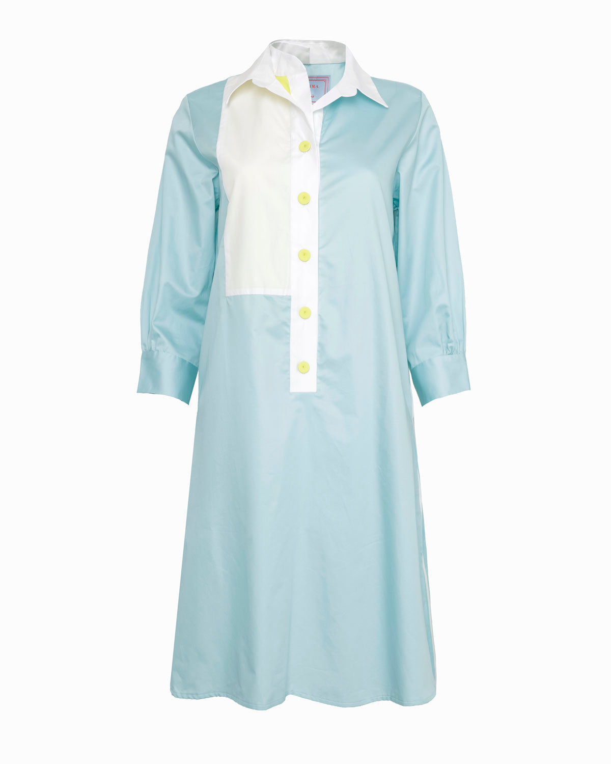 BRANT - Seafoam Plain Cotton Knee Length Dress Double Placket Bib Front