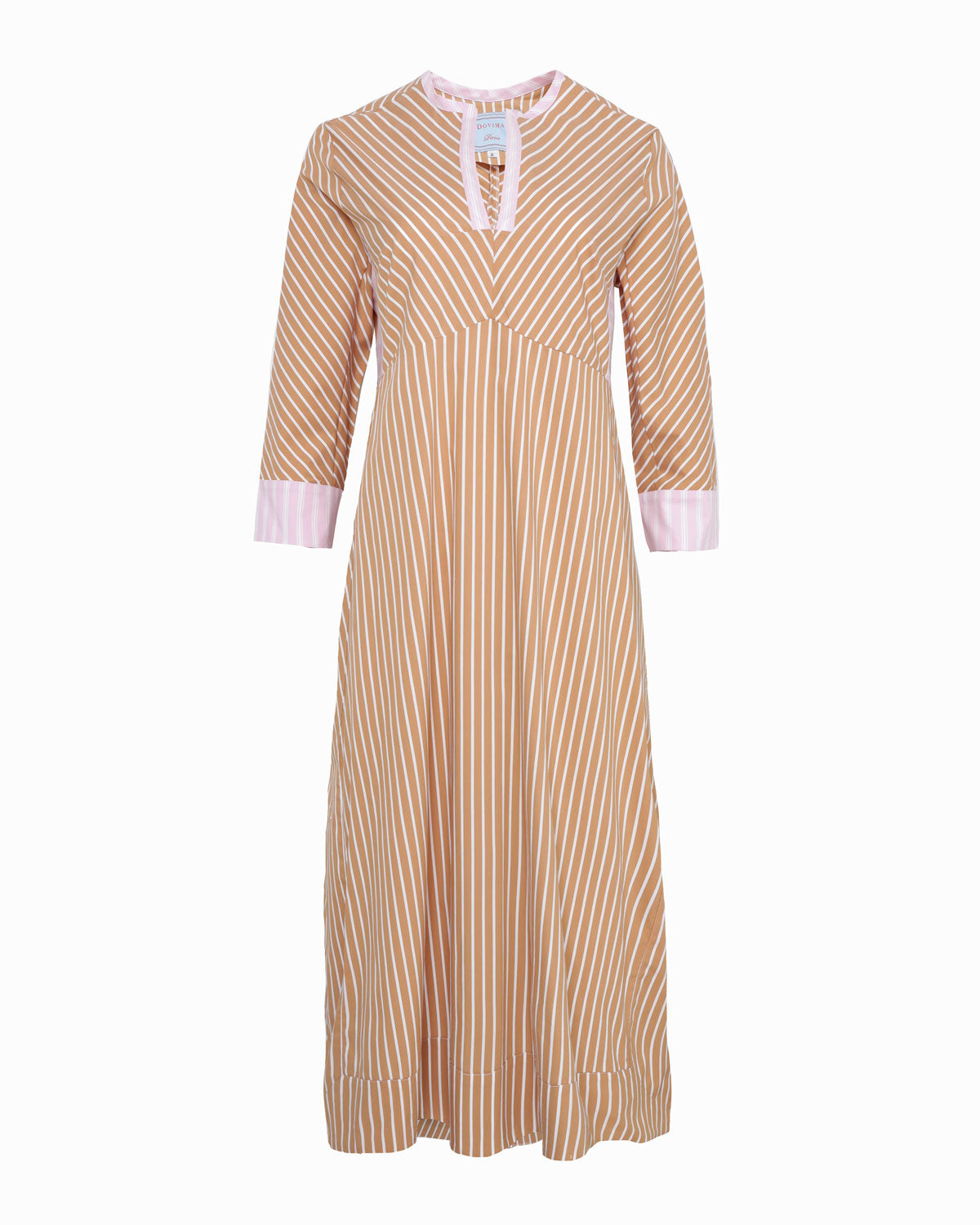 CONRAD - Camel Stripe semi-fitted Kaftan V-neck stretch cotton
