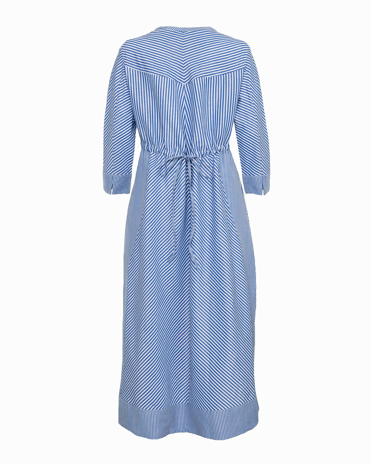 CONRAD - Blue Stripe semi-fitted Kaftan V-neck cotton/linen dress