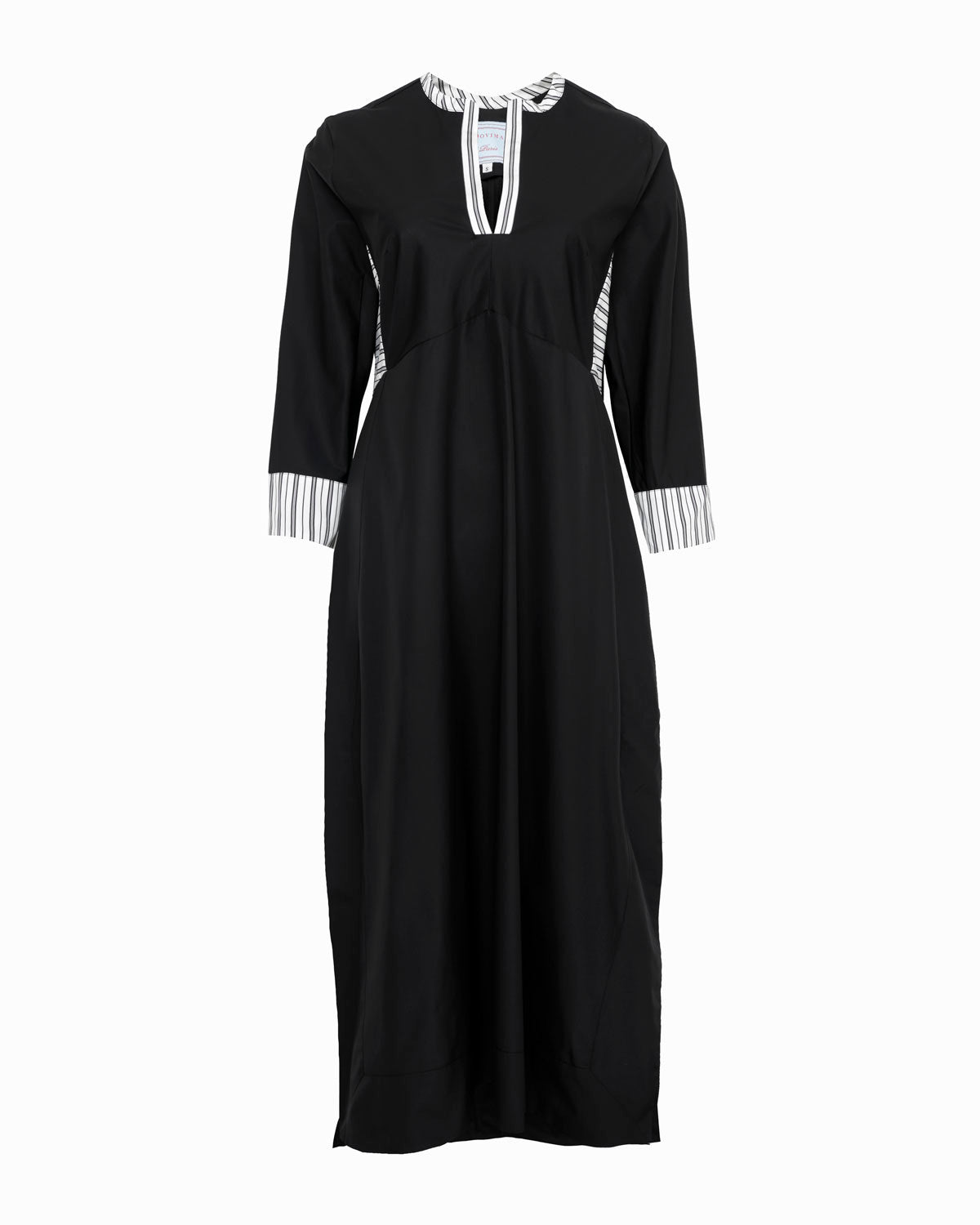 CONRAD - Plain black semi-fitted Kaftan V-neck cotton dress CONRAD - Plain black semi-fitted Kaftan V-neck cotton dress
