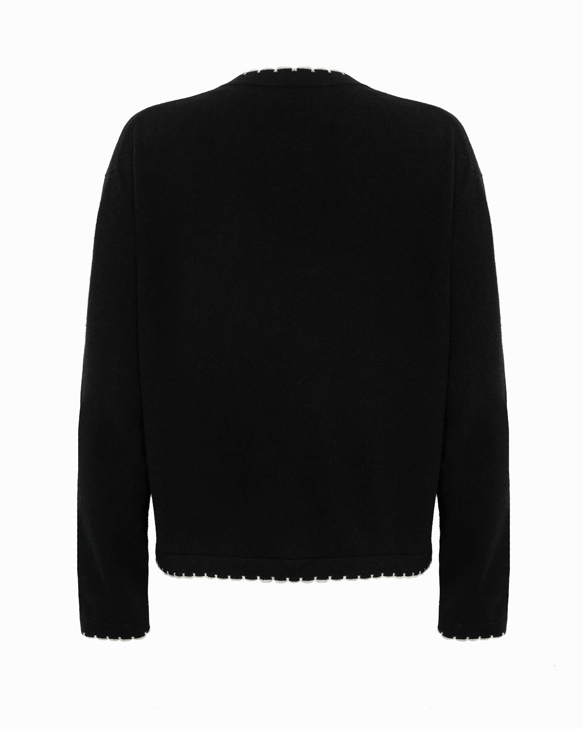 DARWIN SCALLOP EDGE ROUND-NECK LONG SLEEVE SWEATER - Black