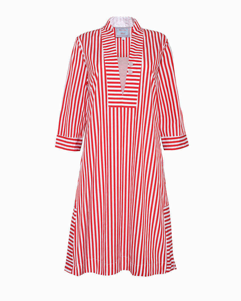 DORIAN DRESS RED WHITE STRIPES