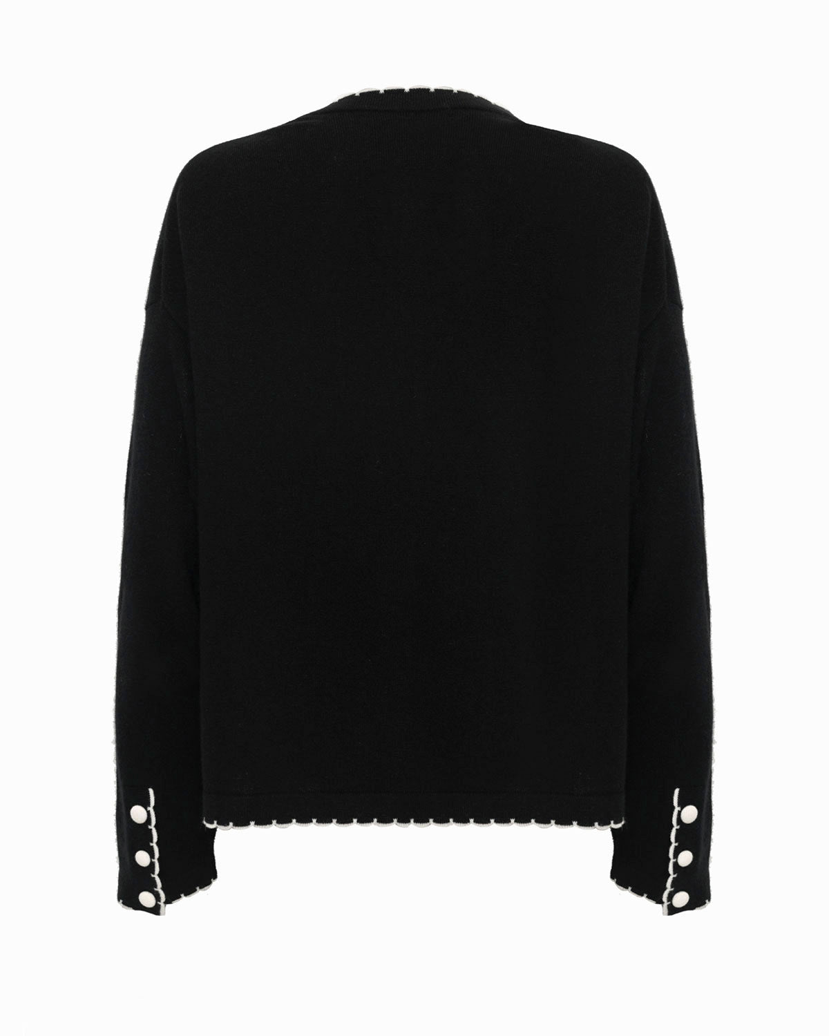 EDISON SCALLOP EDGE ROUND-NECK LONG SLEEVE CARDIGAN - Black