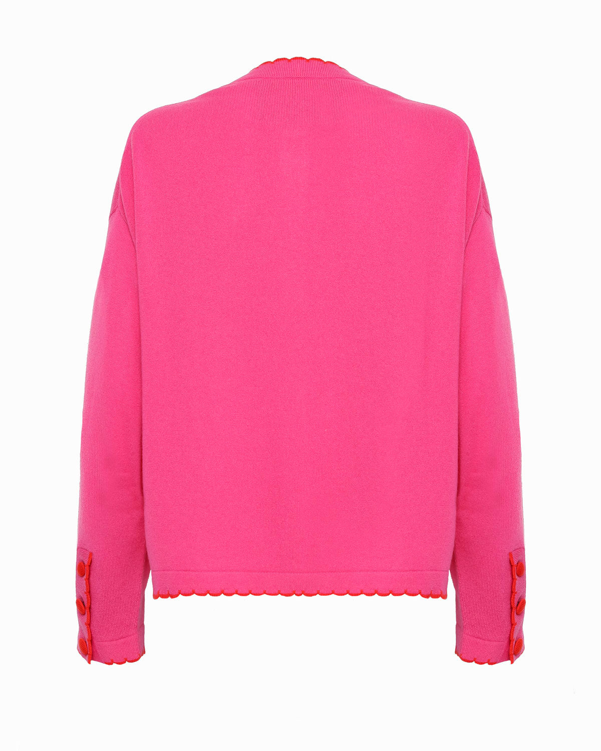 EDISON SCALLOP EDGE ROUND-NECK LONG SLEEVE CARDIGAN - Pink