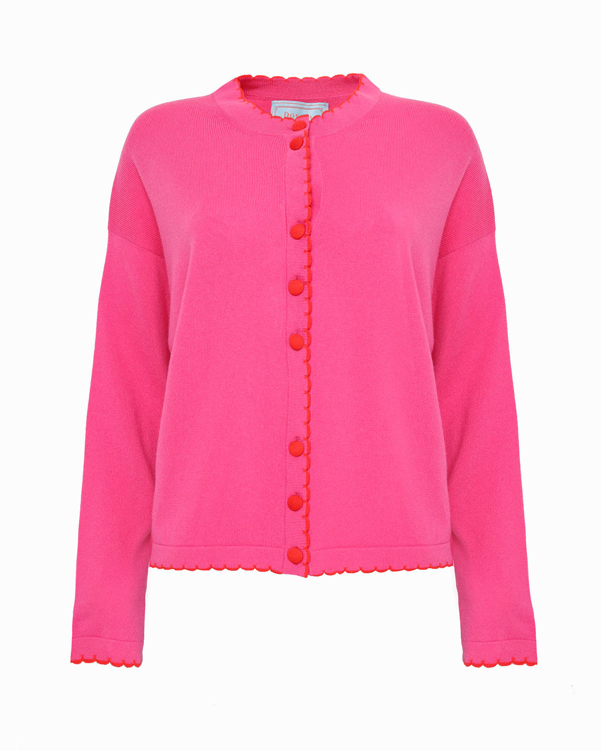 EDISON SCALLOP EDGE ROUND-NECK LONG SLEEVE CARDIGAN - Pink