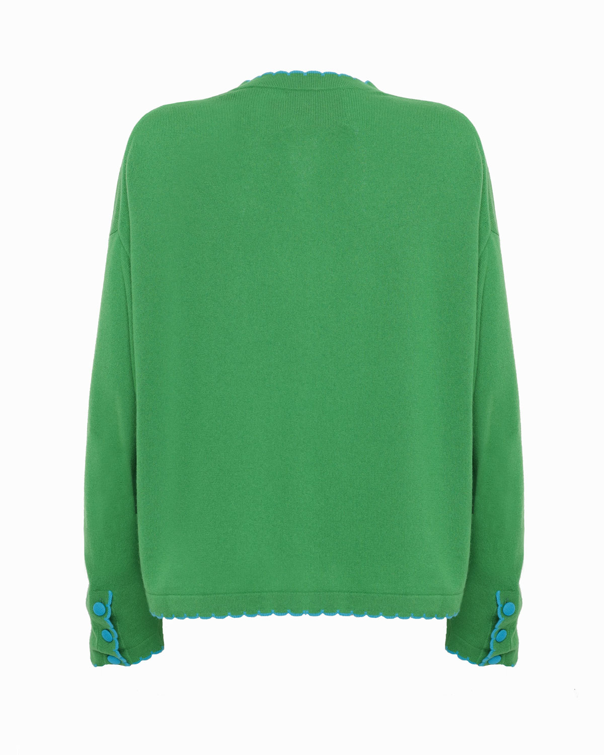 EDISON SCALLOP EDGE ROUND-NECK LONG SLEEVE CARDIGAN - Green