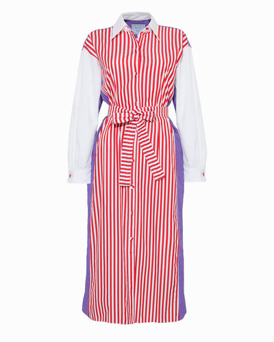 EMILE SHIRT DRESS RED VIOLET WHITE MULTI STRIPES