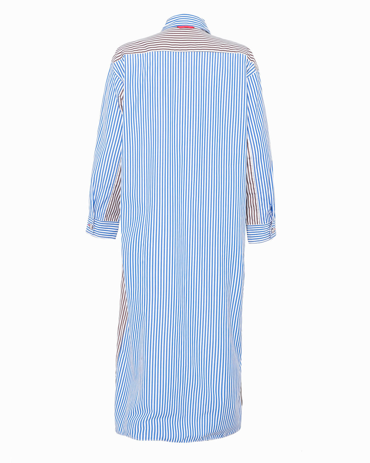 EMILE SHIRT DRESS BLUE BROWN WHITE MULTI STRIPES