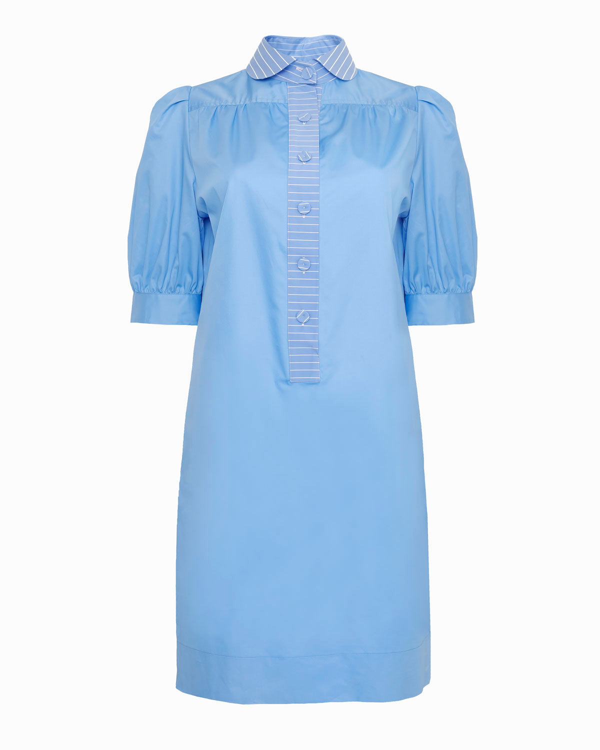 JONES - Wedgewood Blue button-front knee length short-sleeved dress