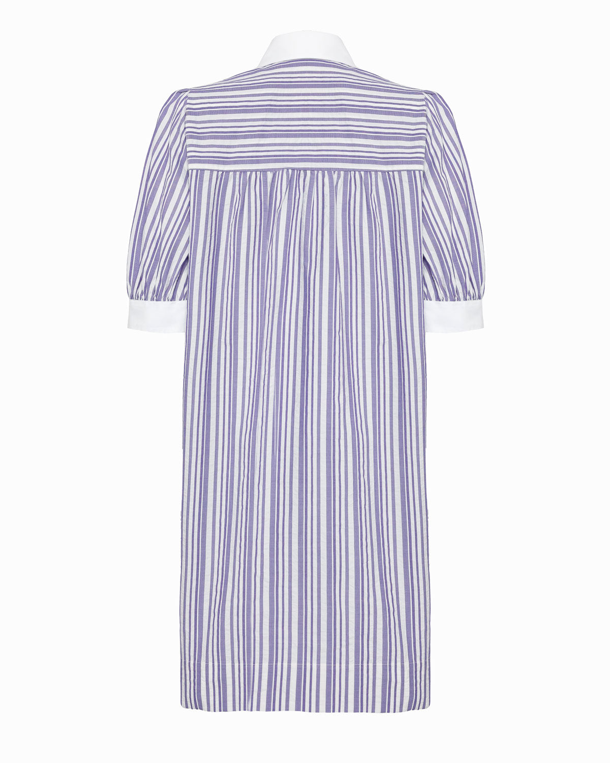 JONES - Woven lilac & white stripe button-front knee length short-sleeved dress