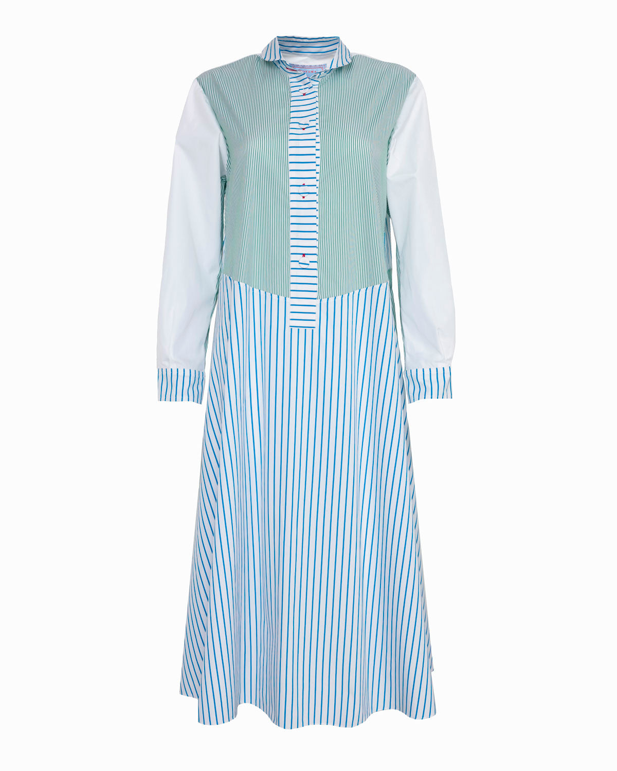 MARCEAU DRESS TURQUOISE GREEN WHITE MULTI STRIPES