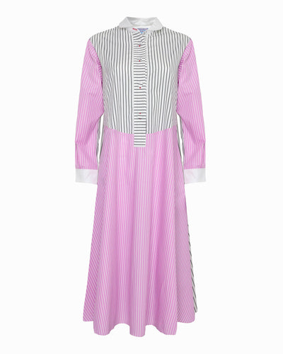 MARCEAU DRESS ELECTRIC BLUE WHITE BROWN MULTI STRIPES Dovima Paris MARCEAU DRESS ELECTRIC BLUE WHITE BROWN MULTI STRIPES Dovima Paris