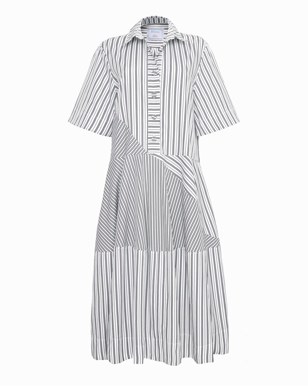 MINTY - ASYMETRICALLY SEAMED BLACK & WHITE STRIPE DRESS