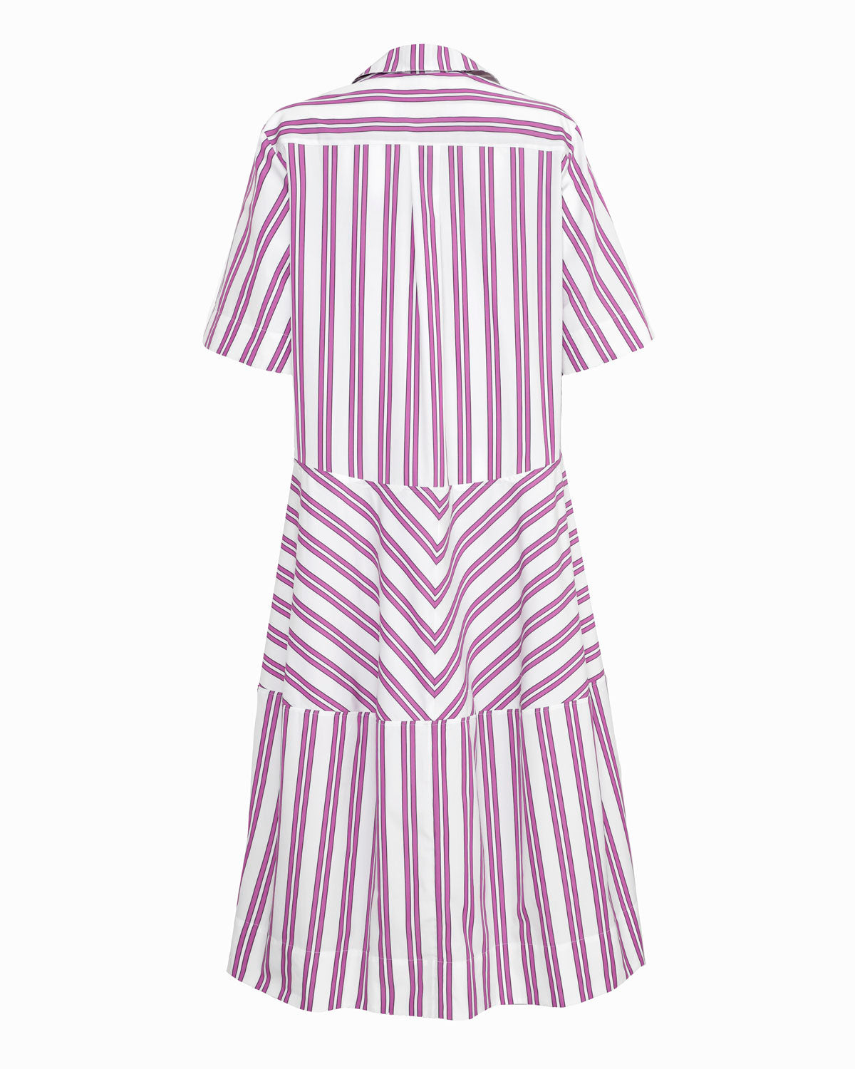 MINTY - ASYMETRICALLY SEAMED MAGENTA STRIPE DRESS – Dovima Paris