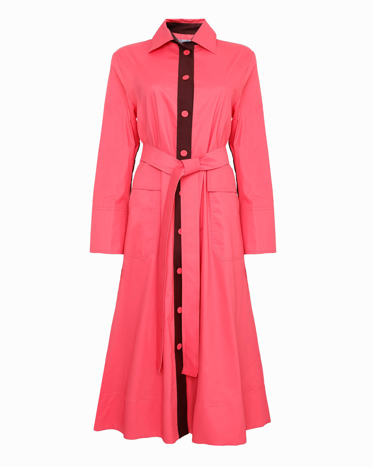 NELSON - Geranium pink long-line button thru coat dress