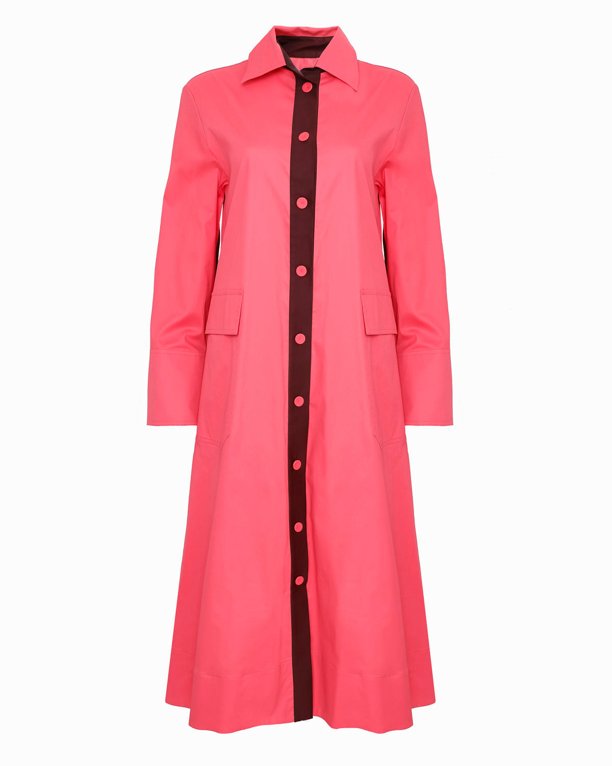 NELSON - Geranium pink long-line button thru coat dress